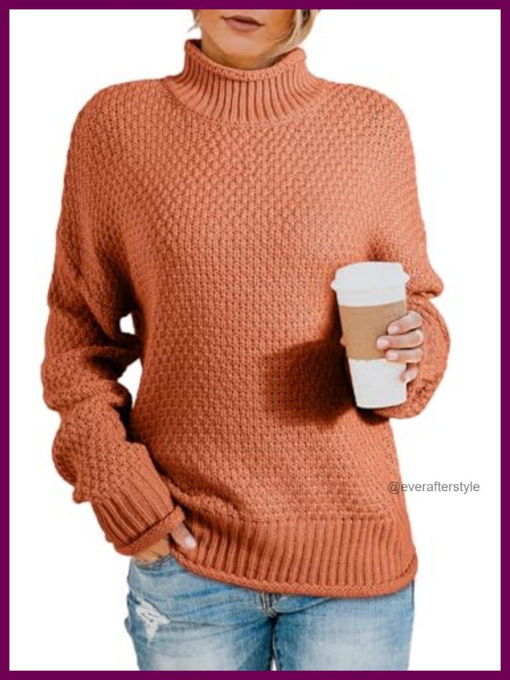 Chunky Cable Knit Turtleneck Pullover Sweater Women Winter